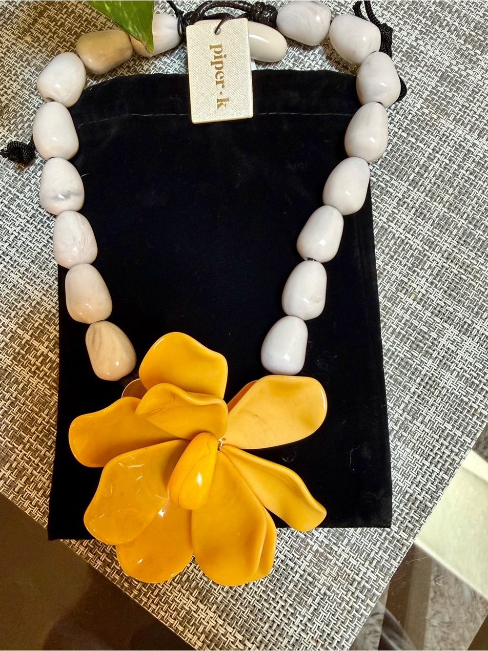 Piper-K 🌼 Yellow Resin Chunky Bold Statement White Organic Beads Pendant💛